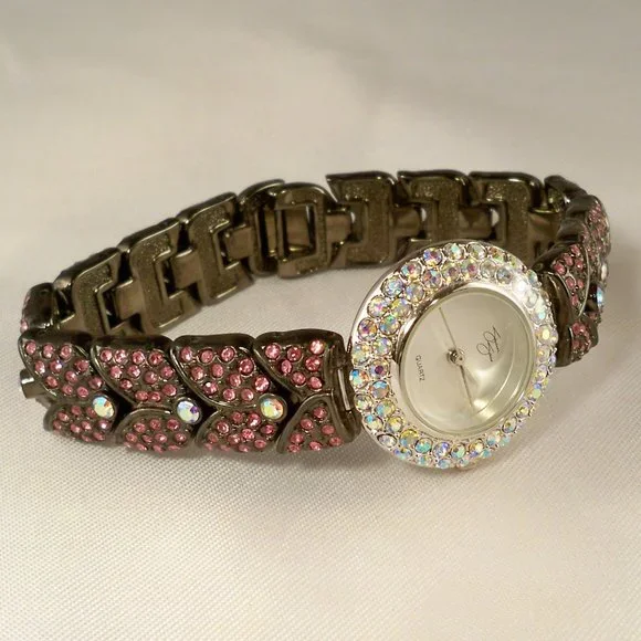 New Suzanne Somers Pink Rhinestones & Satin Silver Face Watch Suzanne Somers Collection Women Quartz Watch Rhinestone Pink  main image 3